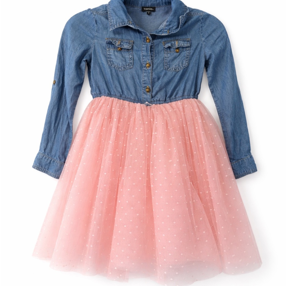 🤠 Girls Denim & Tulle Dress
